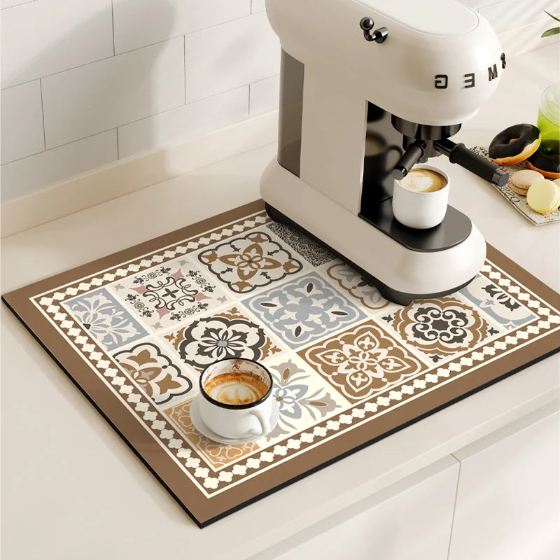 Tapete Antideslizante de Diatomita – Alfombrilla de Secado para Cocina y Cafetera