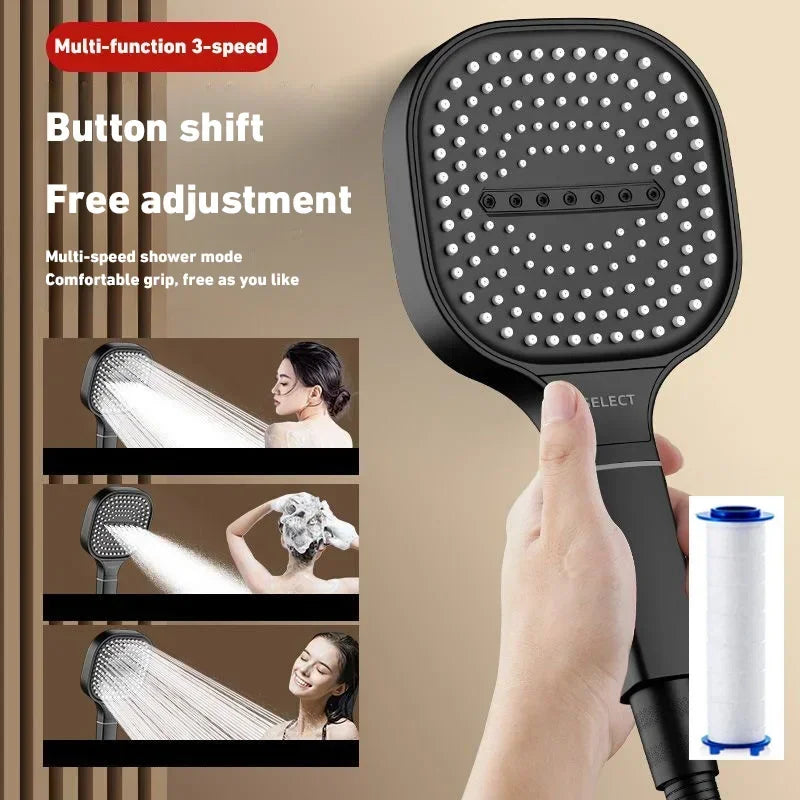 High Pressure Shower Head – 13cm Panel with 3 Adjustable Modes