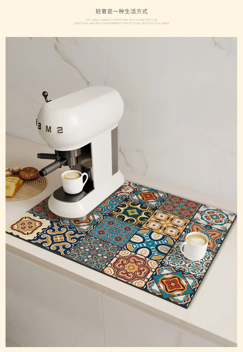 Tapete Antideslizante de Diatomita – Alfombrilla de Secado para Cocina y Cafetera