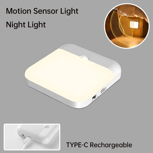 Wireless LED Night Light with Motion Sensor - Type C Rechargeable for Closets, Stairs and Kitchen