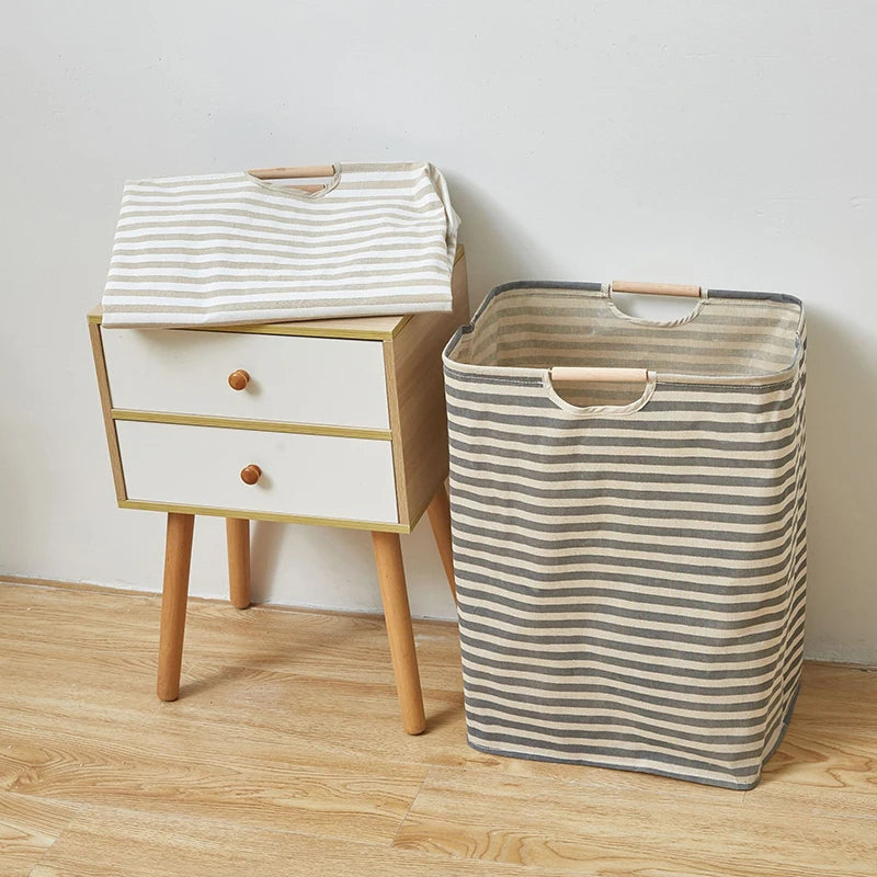 Foldable Waterproof Laundry Basket – Cotton and Linen with Bamboo Handles