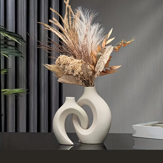 Set of 2 Hollow Ceramic Vases – Nordic and Modern Decoration