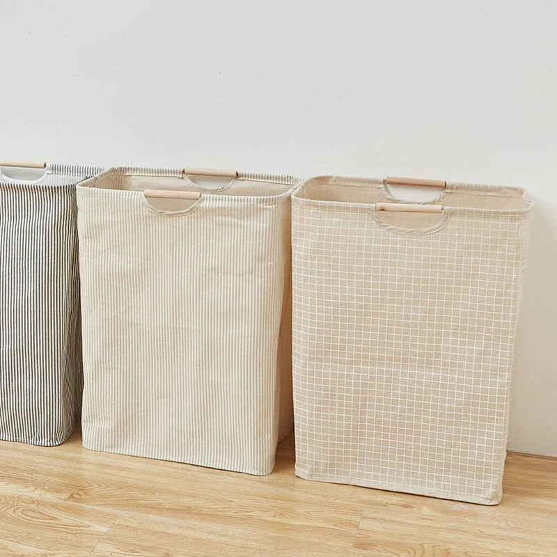 Foldable Waterproof Laundry Basket – Cotton and Linen with Bamboo Handles
