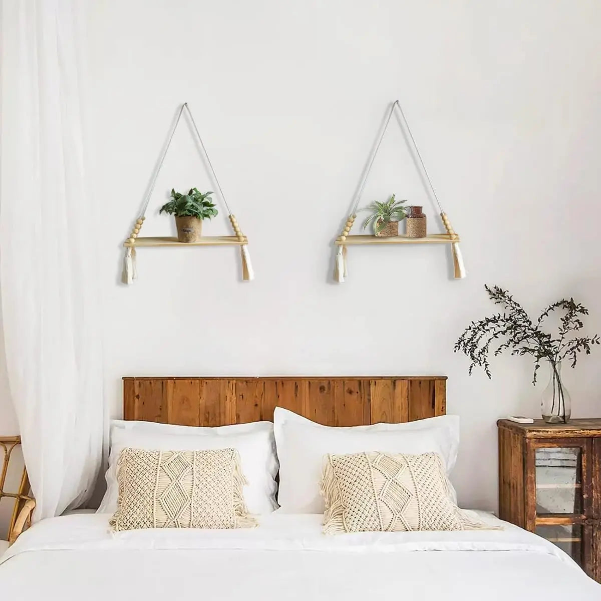 Macramé Wooden Wall Shelf – Boho and Functional Decor
