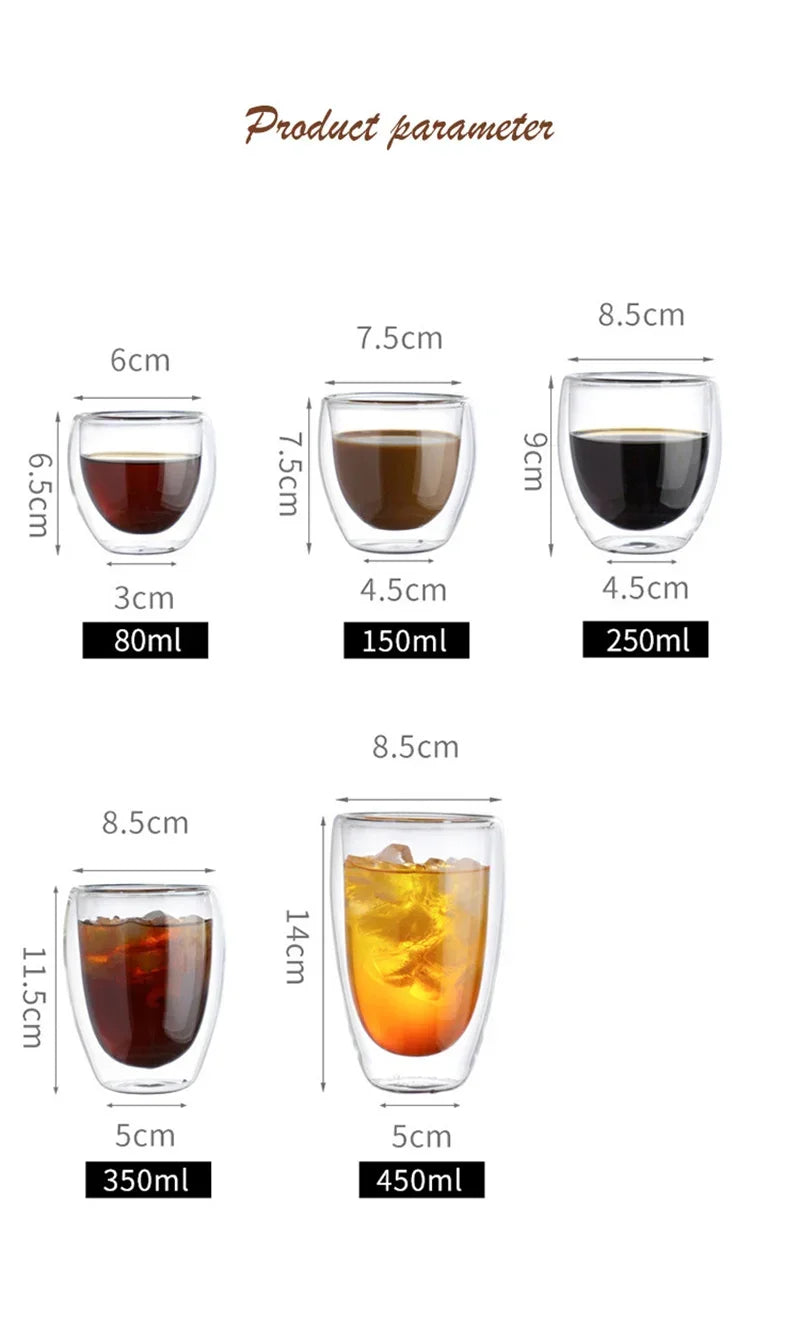 Double Wall Insulated Glass Tumbler - 5 Sizes Available - Ideal for Coffee, Tea, Beer, Milk, Whiskey &amp; More