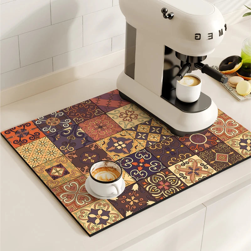 Tapete Antideslizante de Diatomita – Alfombrilla de Secado para Cocina y Cafetera