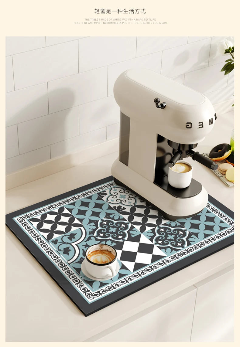 Tapete Antideslizante de Diatomita – Alfombrilla de Secado para Cocina y Cafetera