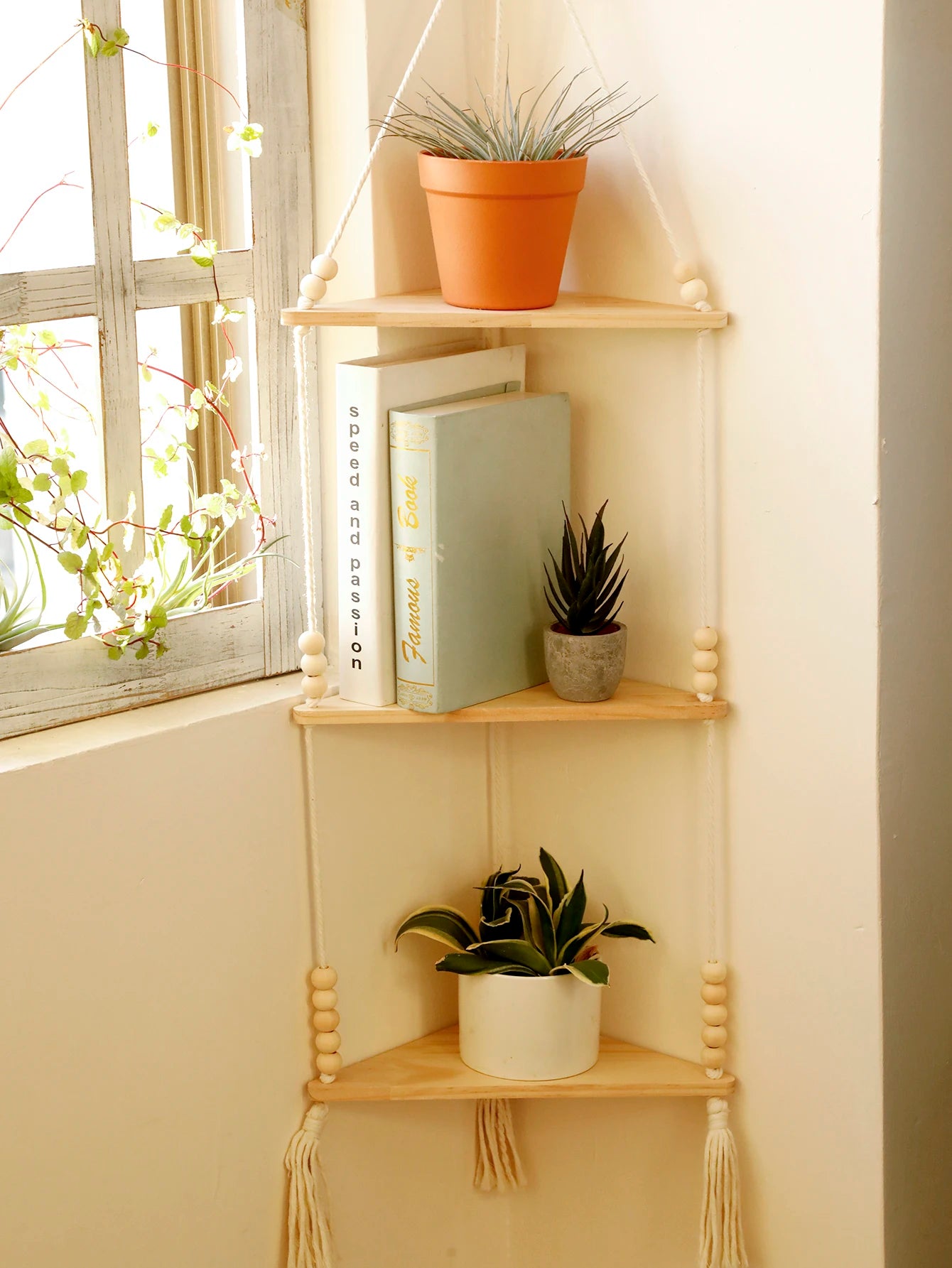 Triangle Floating Wooden Shelf – Boho and Modern Decor
