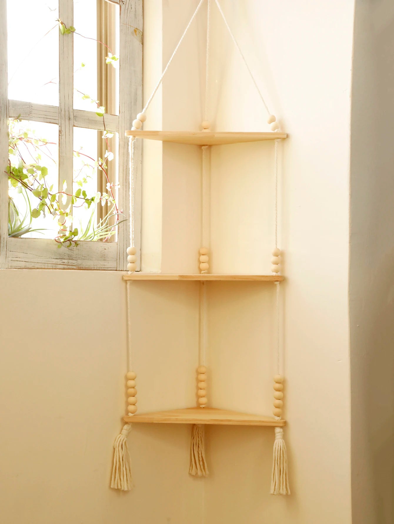 Triangle Floating Wooden Shelf – Boho and Modern Decor