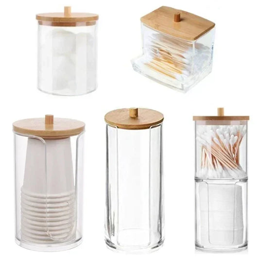 Clear Plastic Organizer Box with Bamboo Lid – For Bathroom and Vanity
