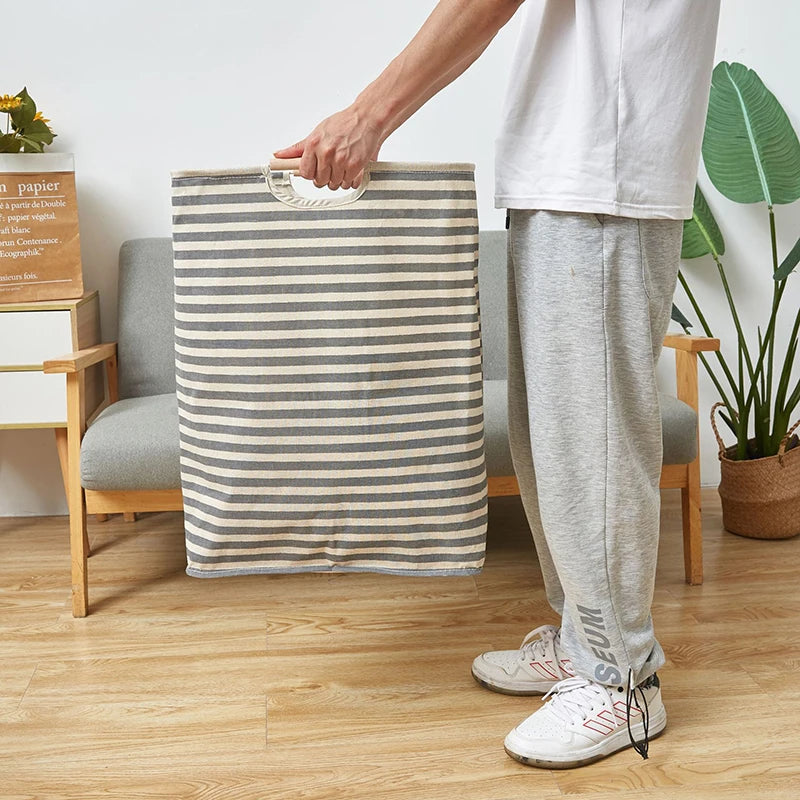 Foldable Waterproof Laundry Basket – Cotton and Linen with Bamboo Handles