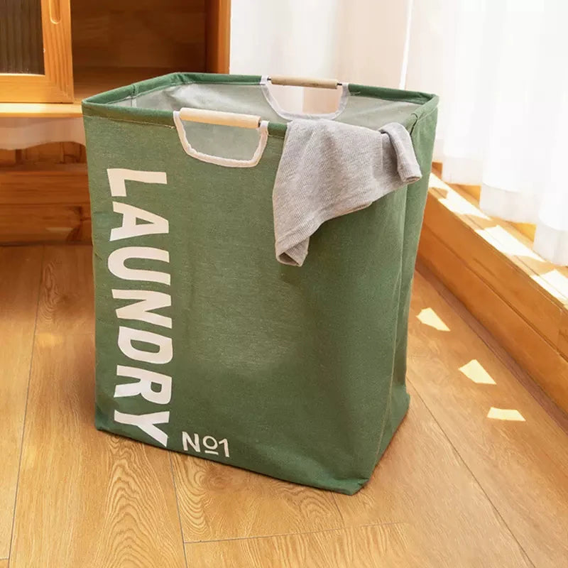 Foldable Waterproof Laundry Basket – Cotton and Linen with Bamboo Handles