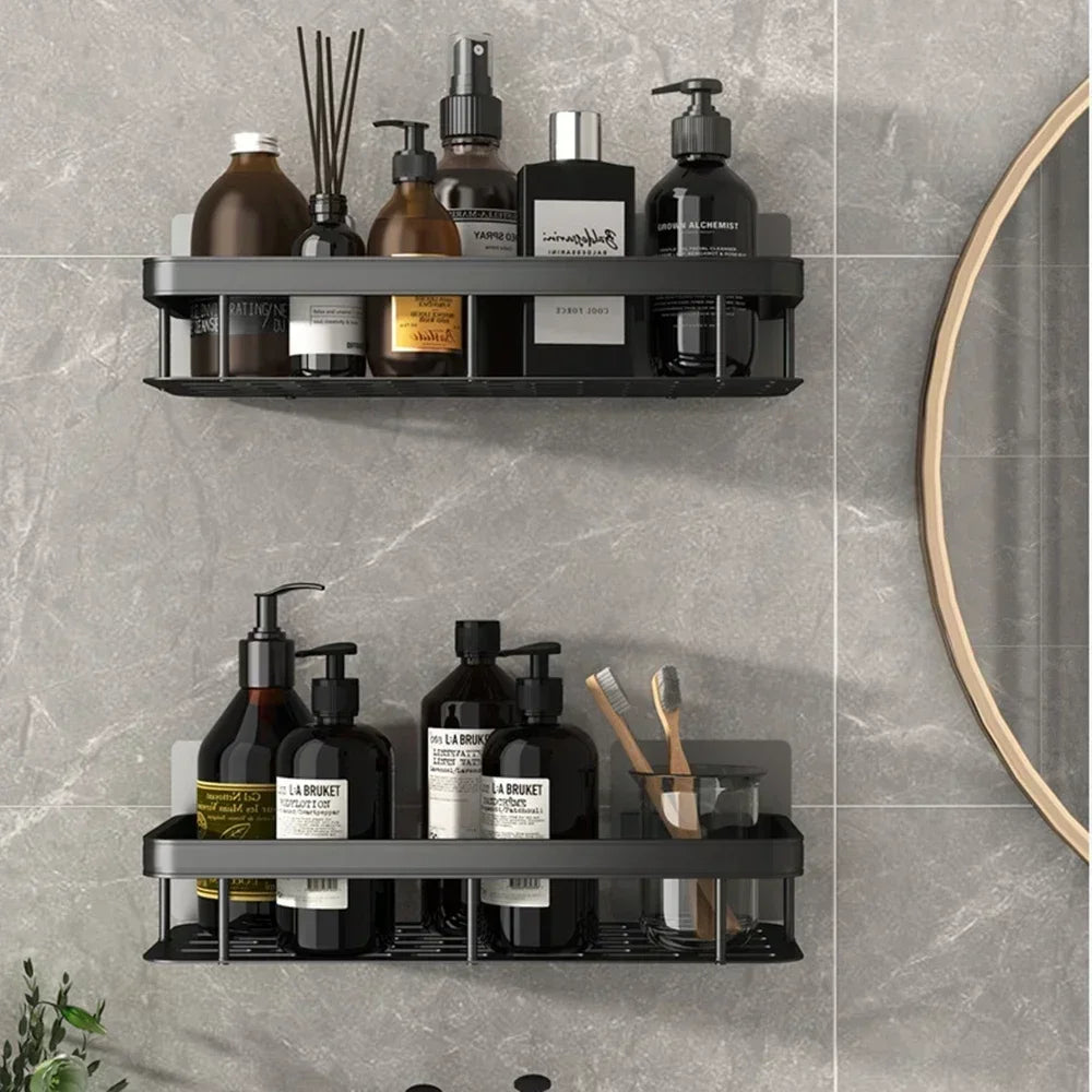 Aluminum Bathroom and Kitchen Shelf – Drill-Free Wall Organizer