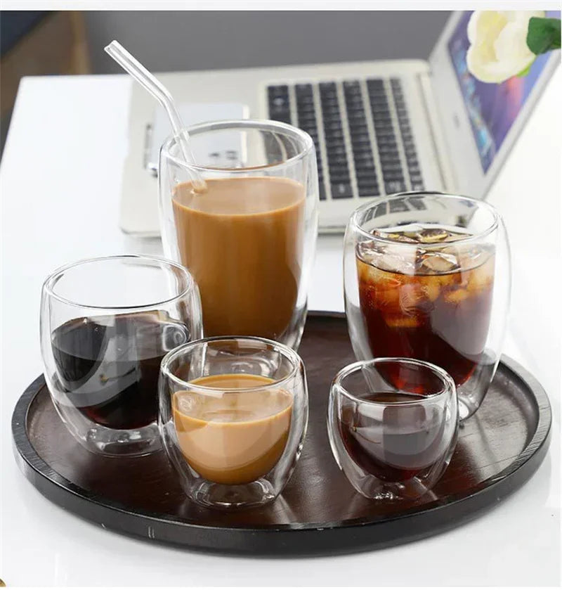 Double Wall Insulated Glass Tumbler - 5 Sizes Available - Ideal for Coffee, Tea, Beer, Milk, Whiskey &amp; More
