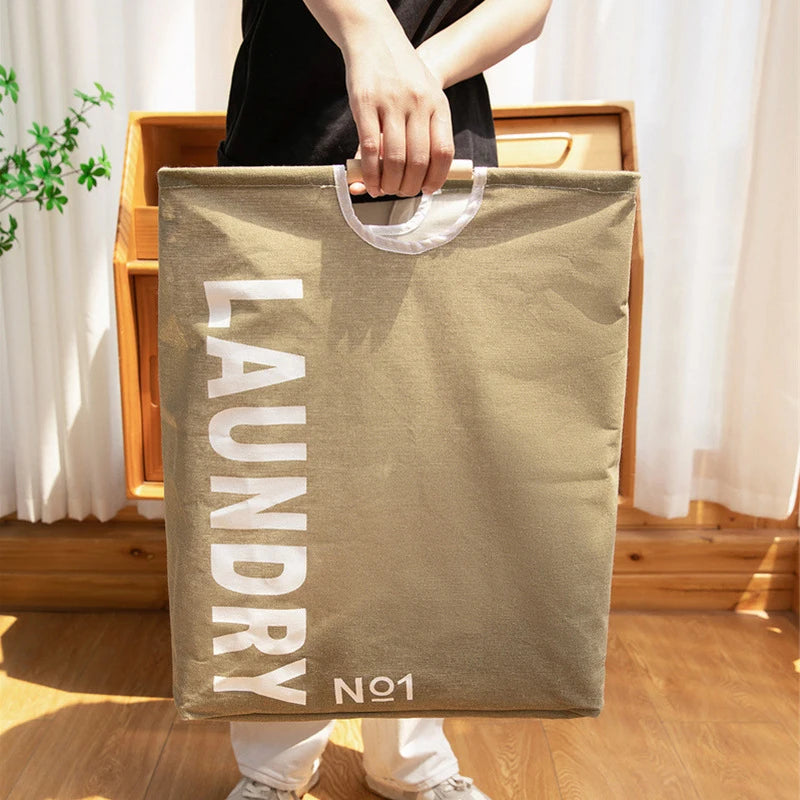 Foldable Waterproof Laundry Basket – Cotton and Linen with Bamboo Handles