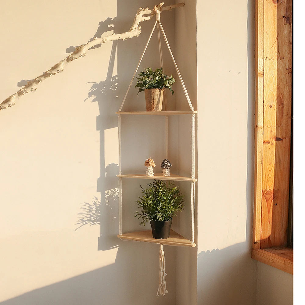 Triangle Floating Wooden Shelf – Boho and Modern Decor
