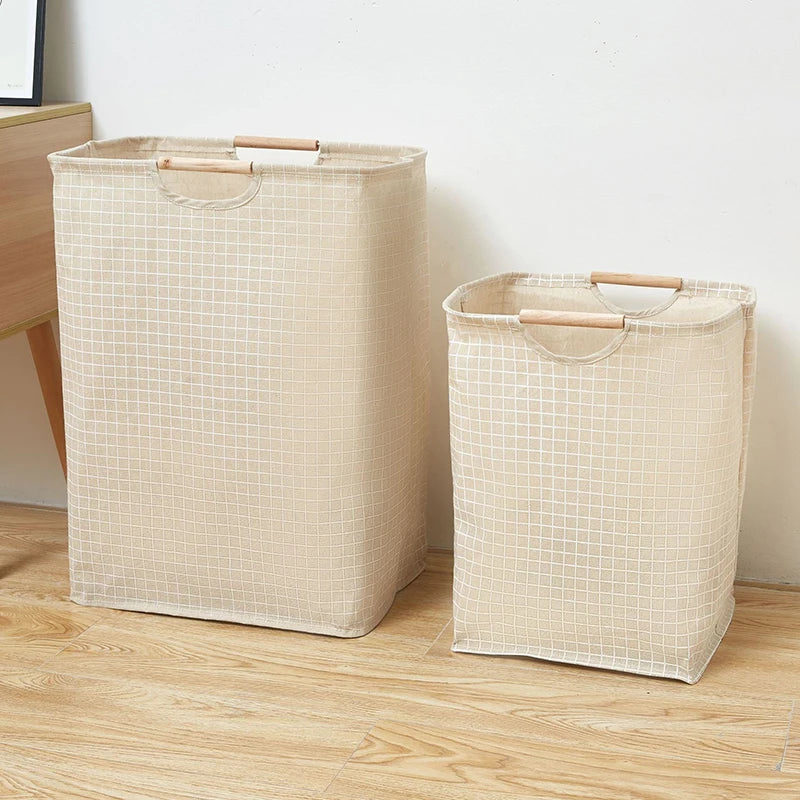 Foldable Waterproof Laundry Basket – Cotton and Linen with Bamboo Handles