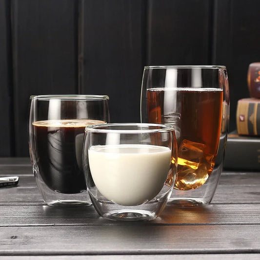 Double Wall Insulated Glass Tumbler - 5 Sizes Available - Ideal for Coffee, Tea, Beer, Milk, Whiskey &amp; More