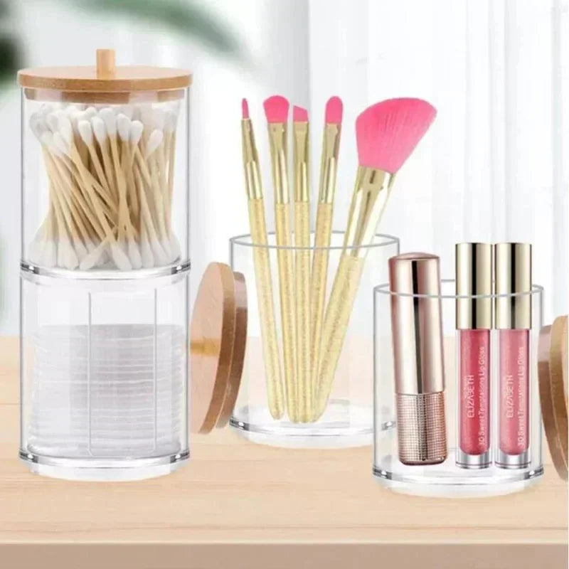 Clear Plastic Organizer Box with Bamboo Lid – For Bathroom and Vanity