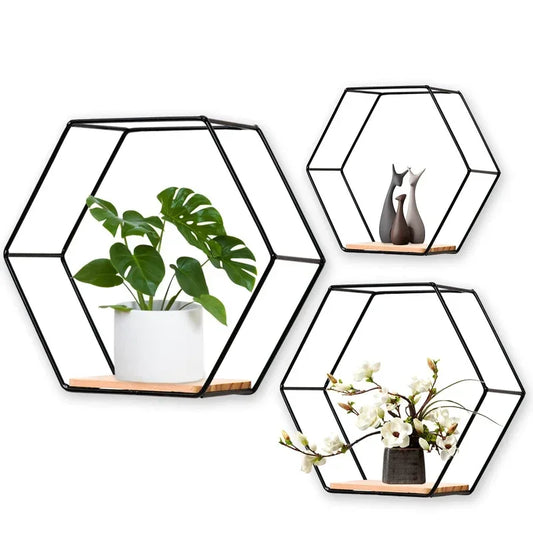 Hexagon Floating Wall Shelf – Elegant Decor and Storage