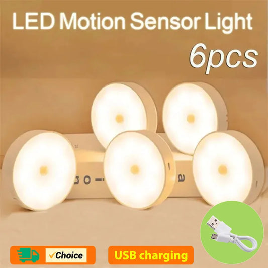 LED Night Light with Motion Sensor - USB Rechargeable - Wireless Lamp for Closets, Kitchen, Stairs and Closet