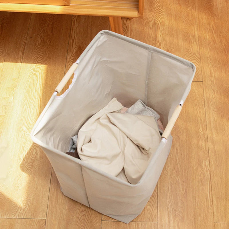 Foldable Waterproof Laundry Basket – Cotton and Linen with Bamboo Handles