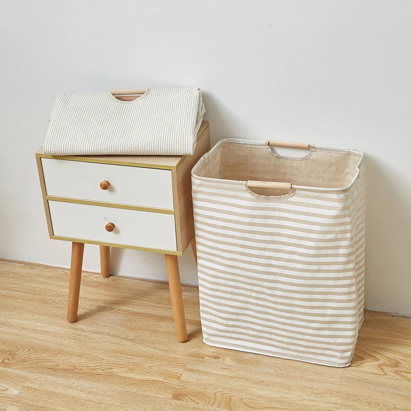 Foldable Waterproof Laundry Basket – Cotton and Linen with Bamboo Handles