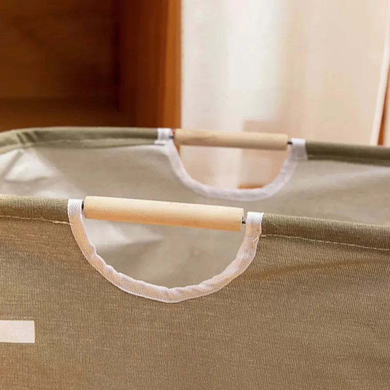 Foldable Waterproof Laundry Basket – Cotton and Linen with Bamboo Handles