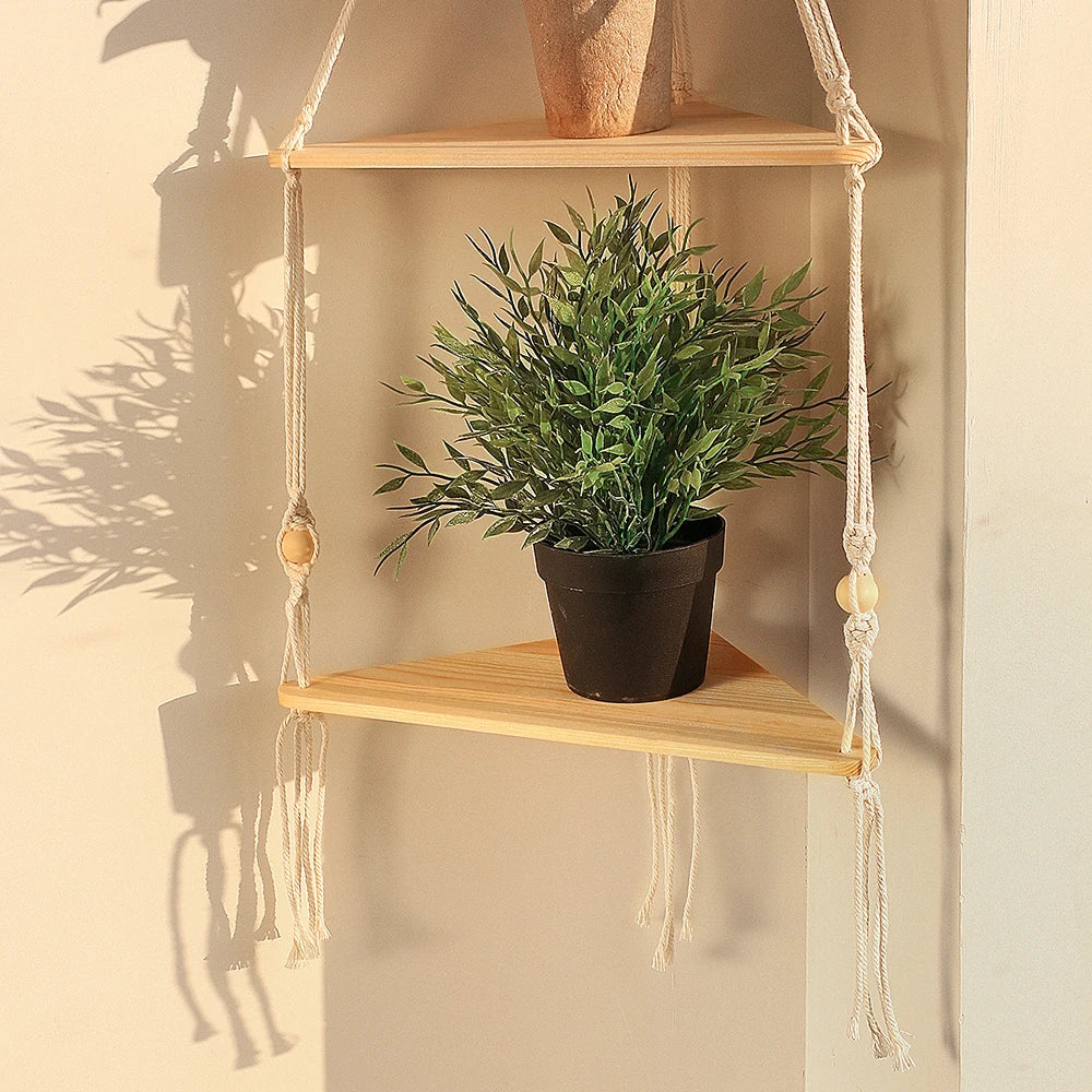 Triangle Floating Wooden Shelf – Boho and Modern Decor