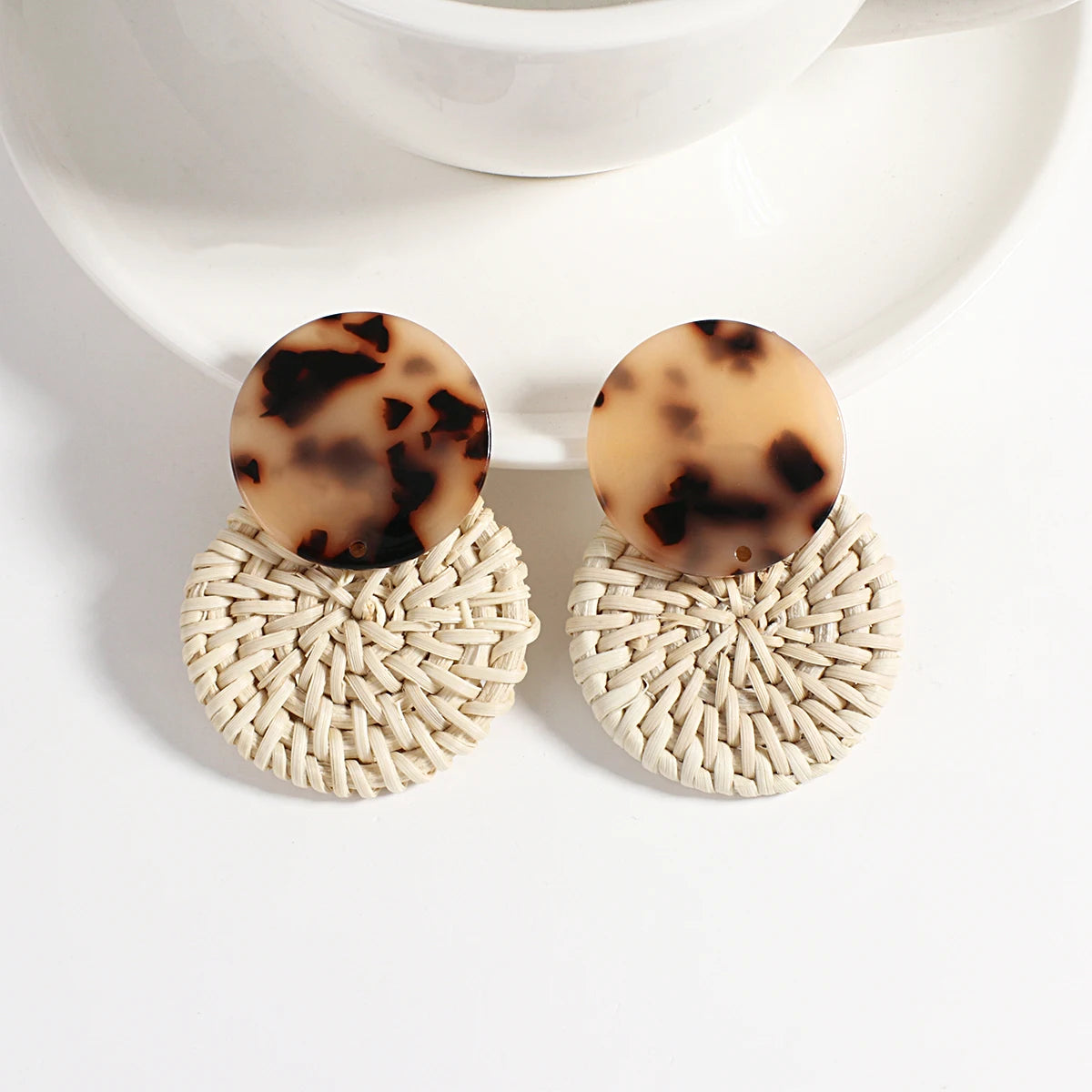 Boho Wood and Rattan Earrings – Ethnic and Handcrafted Style