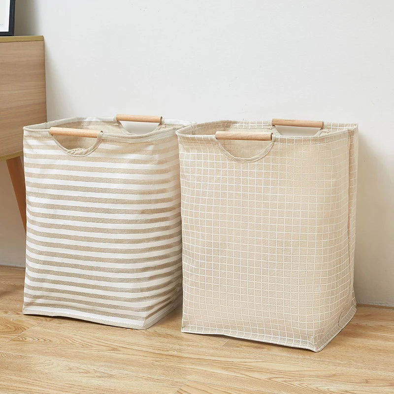 Foldable Waterproof Laundry Basket – Cotton and Linen with Bamboo Handles