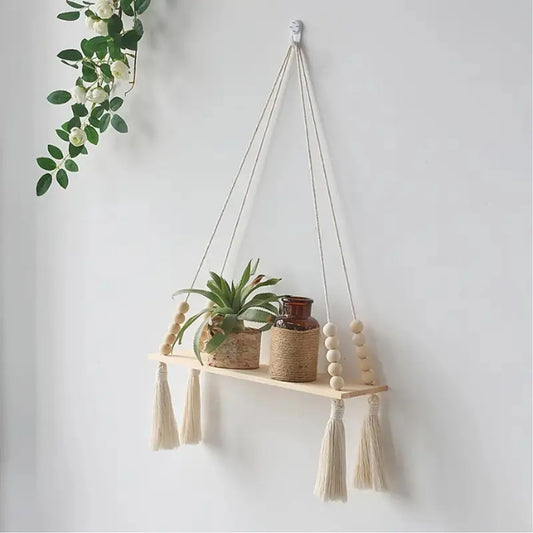 Macramé Wooden Wall Shelf – Boho and Functional Decor
