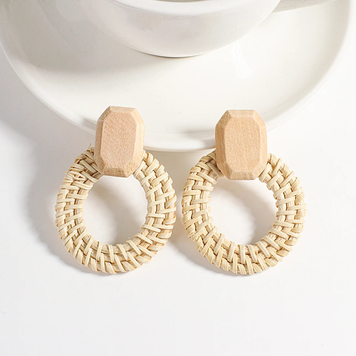 Boho Wood and Rattan Earrings – Ethnic and Handcrafted Style