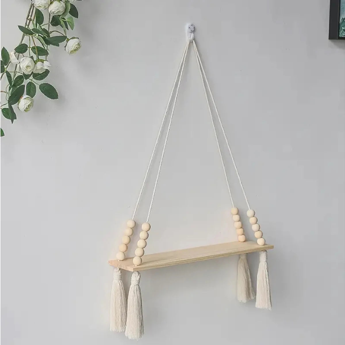 Macramé Wooden Wall Shelf – Boho and Functional Decor