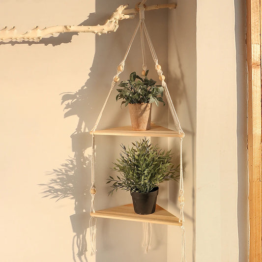 Triangle Floating Wooden Shelf – Boho and Modern Decor