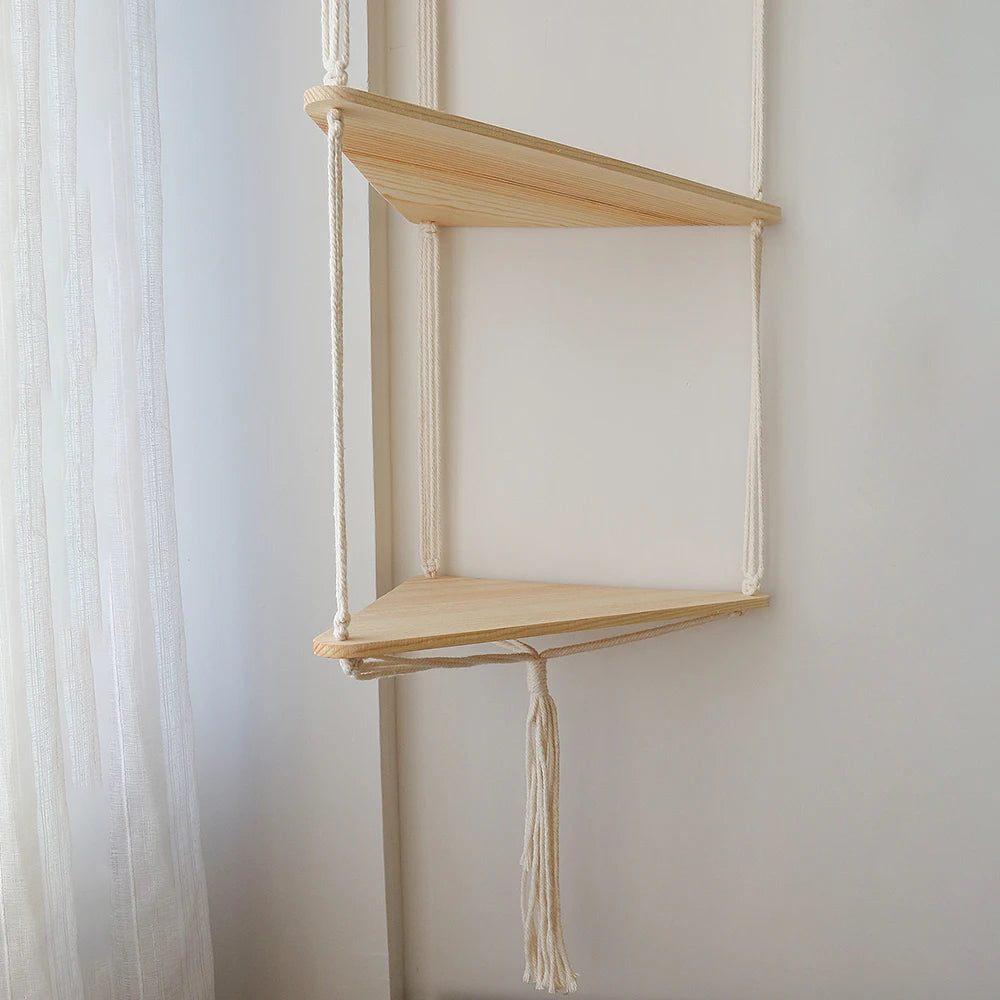Triangle Floating Wooden Shelf – Boho and Modern Decor